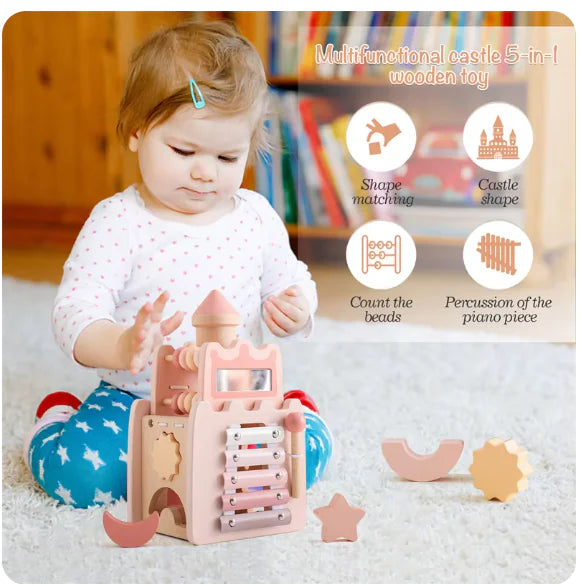 Montessori Wooden Pink Castle House Blocks Puzzle Game