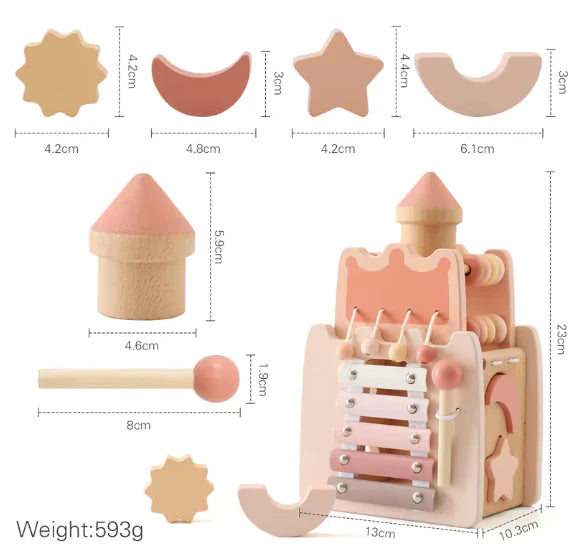 Montessori Wooden Pink Castle House Blocks Puzzle Game