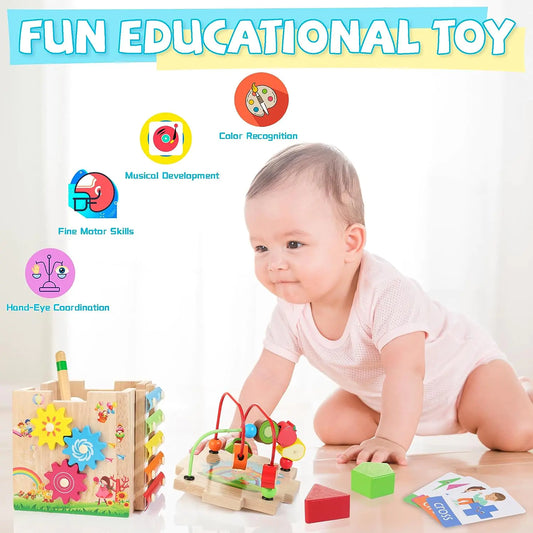 8-in-1 Wooden Activity Cube for Toddlers