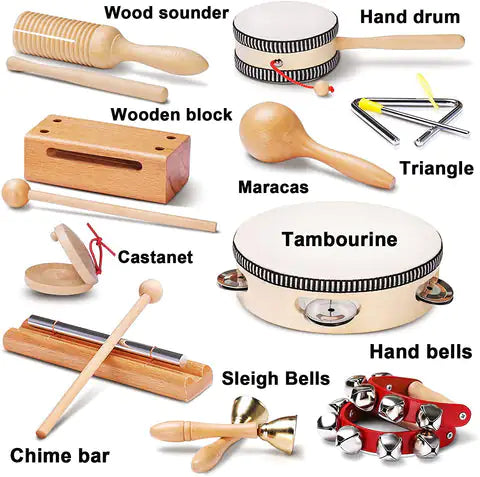 Juego de instrumentos musicales de madera Montessori (10 instrumentos) 