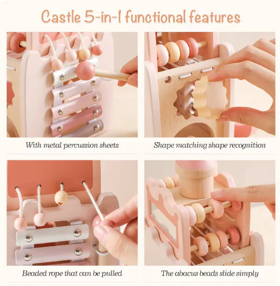 Montessori Wooden Pink Castle House Blocks Puzzle Game