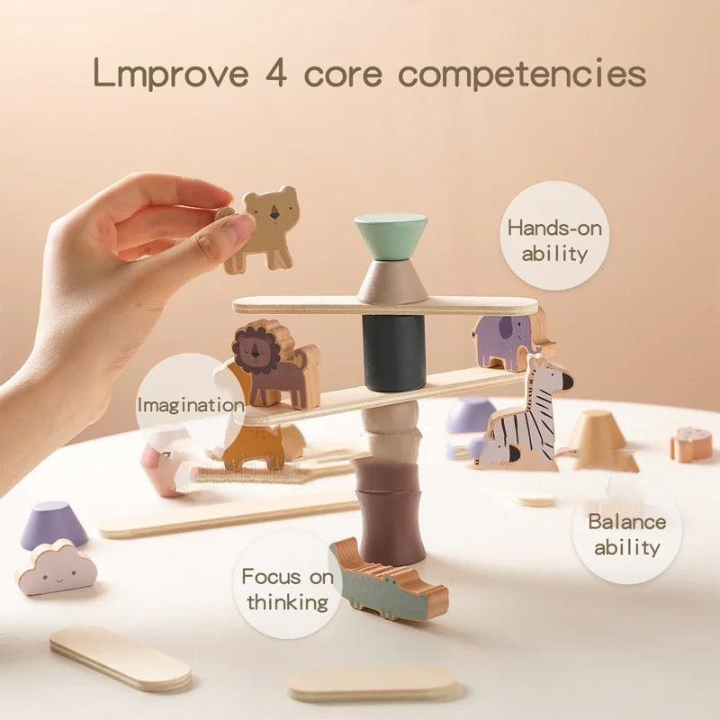 Montessori Wooden Balancing Toy - Stacking Animals